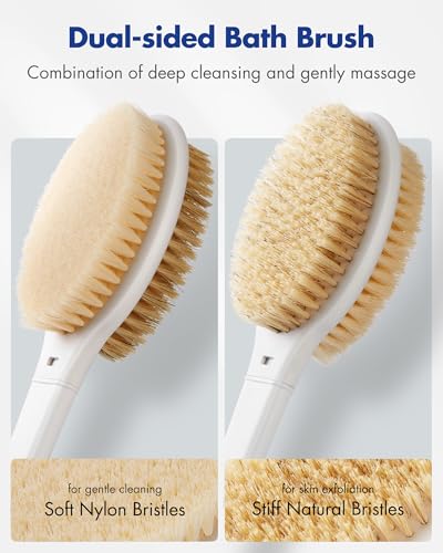 Back Scrubber Body Shower Brush: 20.5‘’ Extra Long Anti Slip Handle Bath Brush with Stiff and Soft Bristles - Showering Exfoliator Wet or Dry Brushing for Women, Men, Elderly (Blue) - size: Long Handle 20.5 in-Blue