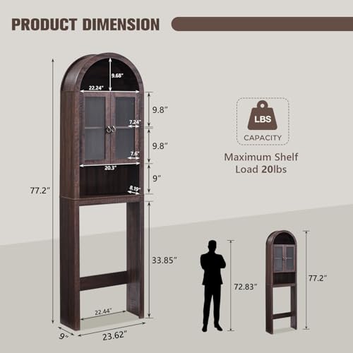 IFGET Arched Over The Toilet Storage Cabinet with Acrylic Doors, Modern Over Toilet Bathroom Organizer Shelf, Small Wooden Bathroom Storage Cabinet with Adjustable Shelf, Space Saver, Dark Walnut - color: Dark Walnut