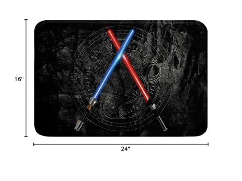 Castle Fairy Light Up Sword Bathroom Rug,3D Neon Blue Red Non Slip Bath Mat,Geometric Sun Moon Round Soft Floor Mat Kids Boys Teens Fashion Modern Black Bath Indoor Doormat Decor,16"x24" - color: Lightsaber 3, size: 16" x 24"