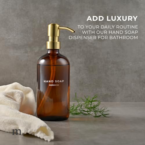 MaisoNovo Soap Dispenser 1-Piece Set | 16.9oz Amber Bottles with Gold Stainless Steel Pump Core - color: Amber/Gold