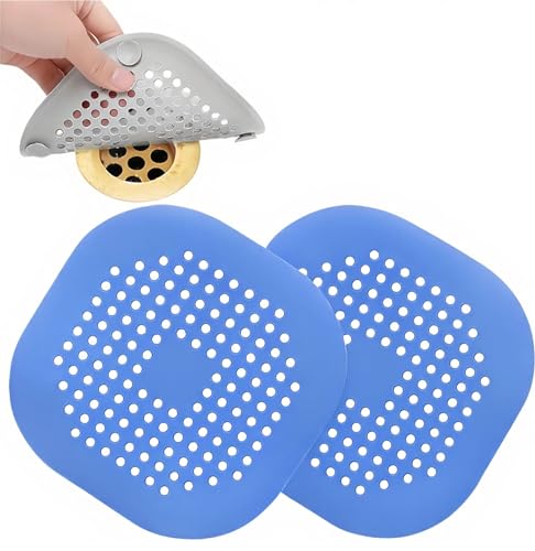 2-piece Anti Clogging Drain clamp Set, Silicone Shower Drain Cover with Suction Cup, Hair Collector for Bathtub and Bathroom Drain Pipes to Prevent Drain Pipe Blockage (Blue) - color: Blue