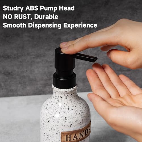 Hand and Dish Dispenser for Kitchen Sink, Ceramic Soap Dispenser Bathroom Countertop, 18 OZ Vintage Handwash Liquid Pump Dispenser for Bathroom Farmhouse Vintage Kitchen Decor - size: 18 OZ