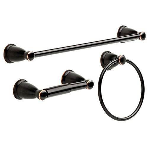 Franklin Brass 3-Piece Oil Rubbed Bronze Bathroom Set Towel Rack, Ring, Toilet Paper Holder| Kinla Bath Accessories - color: Oil Rubbed Bronze, style: 3-Piece Bath Accessory Set