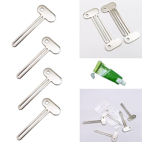 Toothpaste Squeezer, 4 Pcs Metal Manual Toothpaste Squeezer Roller Stainless Steel Tube Squeezer Toothpaste Squeezer Dispenser Hand Cream Tube for Saving Toothpaste Facial Cleanser Bathroom