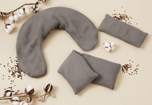 Bucky Linen Hot & Cold Neck Pillow, Natural Buckwheat Filling, Gray, 25x6.5-inch - color: Gray