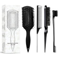 Curl Defining Brush with 3 Pcs Slick Back Hair Set Bristle Edge Control Teasing Comb, For Combing and Shaping in All Hairstyles to Reduce Pulling (Black) - color: Black