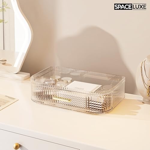 Makeup Organizer with Drawers, 360° Rotating Brush Holder | 2-Tier, Cosmetic storage for vanity, skincare, perfume, hair accessories, lipstick and jewelry, Clear - color: Clear, size: 2-layer