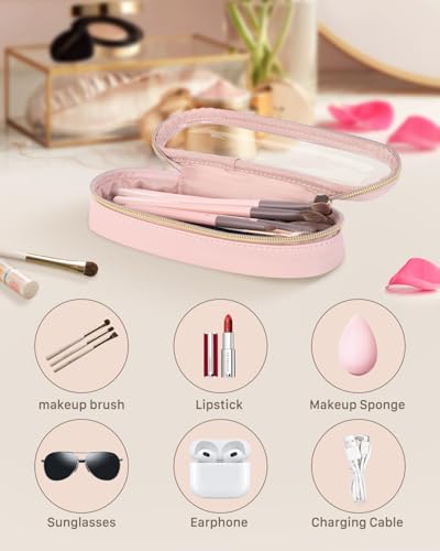 Soimeat Clear Travel Makeup Brush Holder, Leather Makeup Brush Toiletry Bag, Portable Cosmetic Brush Case, Transparent Waterproof Makeup Brush Storage Bag, Pink, Large - color: Pink, size: Large