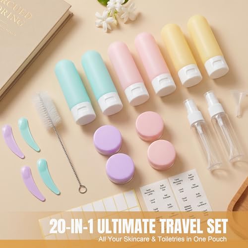 DEWSENSI 20 Pack Travel Bottles Set for Toiletries TSA Approved, Leak Proof Travel Size Containers Kit Portable Refillable Travel Accessories for Shampoo Conditioner Lotion Liquids - color: multi-color B
