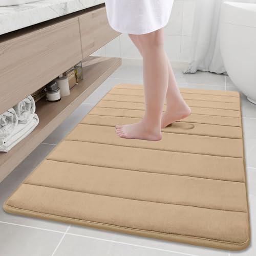 Buganda Memory Foam Bath Mat, 40" x 32", Ultra Soft Bathroom Rugs, Water Absorbent and Machine Washable Bath Rug Runner for Bathroom, Shower, and Tub, Camel - color: Camel, size: 40" X 32"
