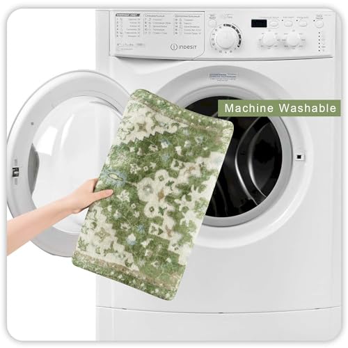 Uphome Boho Retro Large Bathroom Rugs Sage Green Non-Slip Soft Bedroom Runner Rug Oriental Floral Machine Washable Kitchen Rug Cute Farmhouse Floral Carpet for Hallway Laundry Kids Room, 24x59 inch - color: Sage Green, size: 24x59 inch