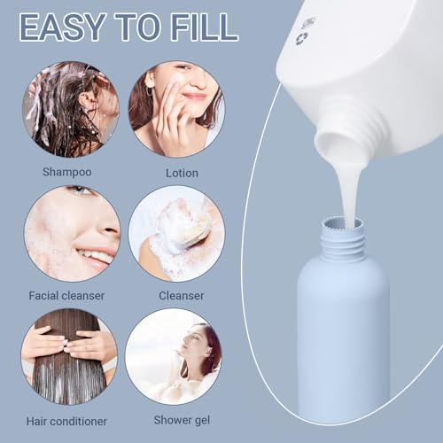 8.8oz Travel Essentials Shampoo Bottles for Toiletries,Empty Plastic Squeeze Bottles with Flip Cap for Toiletries Travel Size Shampoo and Conditioner (3 pack, bule) - color: Blue, size: 8.8 oz