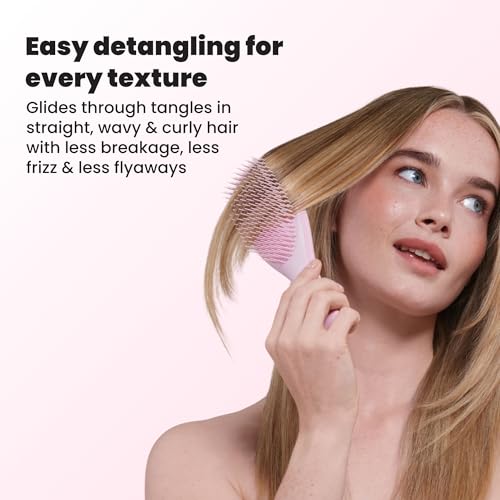 Tangle Teezer Ultimate Detangler Brush, Straight to Wavy, Millennial Pink | Patented two-tier, regular-flex teeth reduce breakage & split ends on wet or dry hair; Shower-friendly hairbrush for all ages - color: Millennial Pink
