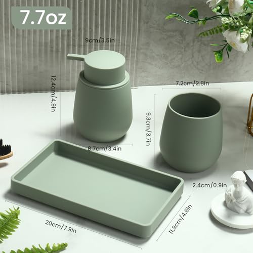 Bathroom Accessories Set, Modern 3 Pcs Bathroom Essentials - Soap Dispenser, Toothbrush Holder & Tray, Countertop Vanity Organizer (Green) - color: Green