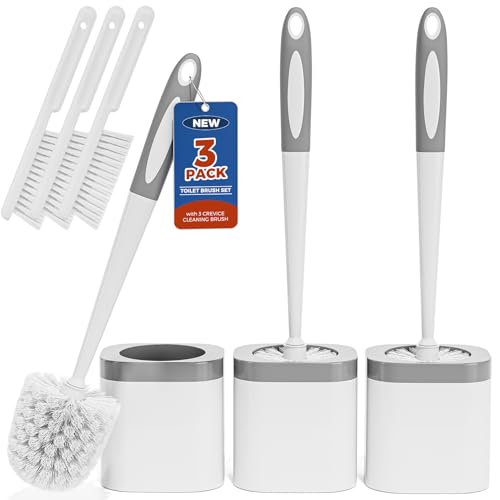 Holaloha Toilet Brush, 3 Pack Toilet Brush and Holder Set Bathroom Accessories, Toilet Bowl Brush and Holder with 3 Crevice Brush for Bathroom, Toilet Scrubber Brush (White) - color: White