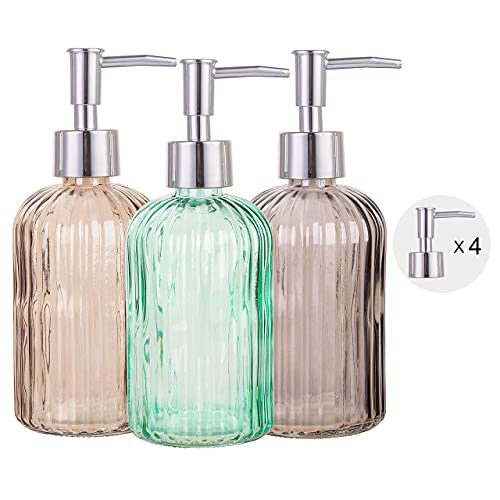 Bathroom Accessories Set, 15oz Glass Soap Dispenser Bottle for Bath Decor, 3 Pack Set - color: Multicolor/15 Oz