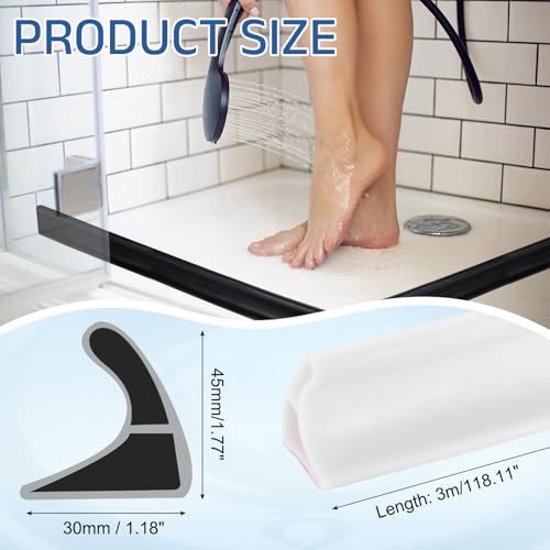 uxcell Flexible Shower Water Barrier, 118" TPE Shower Edge Water Stopper Blocker Splash Guard for Bathtub Sink Washing Machine Dry and Wet Separation, 1.18"W x 1.77"H, White - color: White, size: 118"L x 1.18"W x 1.77"H