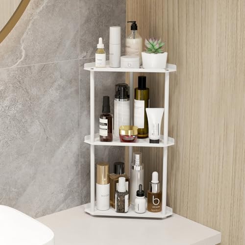 Jesginboo 3 Tier Bathroom Counter Organizer, Vanity Organizer Corner Shelf | Skincare, Makeup Countertop Organizers, Kitchen, Bathroom Counter Storage, White - color: White 3 Tier