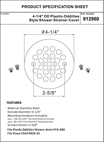 Artiwell 4-1/4“ Shower Strainer Drain Trim Set, Screw-in Shower Strainer Drain Cover, Plastic-Oddities Style Replacement Strainer Grid,Machine & Self-Tapping Screws Included (Chrome Plated) - color: Chrome Plated