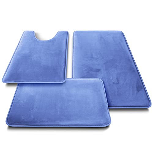 Clara Clark 2 Piece Bathroom Rugs Bath Mat Set, Velvet Memory Foam Bath Mats for Bathroom - Non-Slip, PVC Backing Bath Rugs, Washable - Dries Quickly, Calm Blue - color: Calm Blue, style: 17 x 24 + 20 x 32