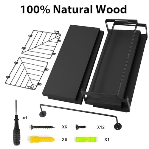 Fixwal Wall Mounted Bathroom Shelves Over Toilet, Rustic Wood Floating Shelves with Metal Frame and Towel Bar for Bathroom, Kitchen, Bedroom, Living Room (3 Plus 1 Black) - color: 5-black