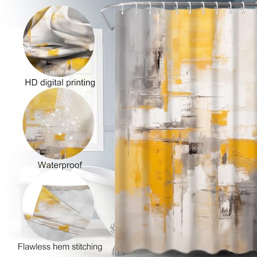 Lnond 4Pcs Bathroom Shower Curtain Sets with Rugs,Yellow Grey Ombre Bathroom Sets with Shower Curtain and Rugs and Accessories - color: Yellow Grey