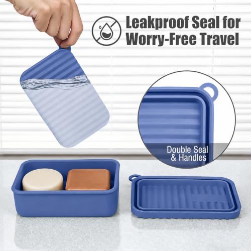 AIDIMMING Extra Large Silicone Travel Soap Case, Leak Proof Bar Soap Holder & Container for Extended Trips, Camping & Gym,Truck Drivers, Fits 10oz Duke Cannon, Shampoo & Conditioner Bars (Deep Blue) - color: Deep Blue