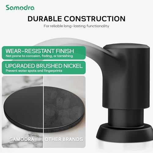 SAMODRA Built in Kitchen Sink Soap Dispenser (Matte Black) with 12 oz Large PET Lotion Bottle, Refill from Top - color: Matte Black, style: 12 oz Bottle