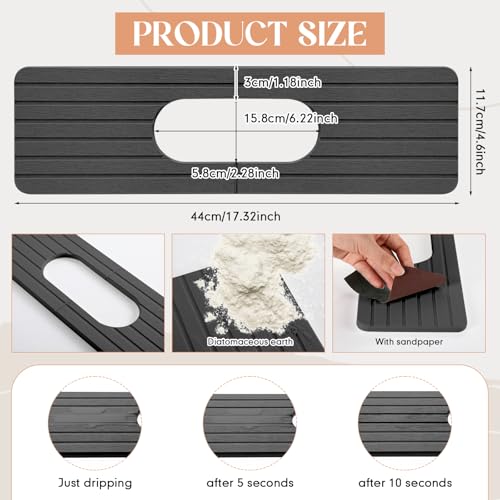 Teenyyou an Oval Hole Gray Faucet Mat for Kitchen Sink Bathroom 17.32" x 4.6" Kitchen Faucet Absorbent Mat Diatomite Splash Guard Quick Drying Stone Drip Catcher Hole 6.22 " x 2.28" - color: Gray, style: an Oval Hole