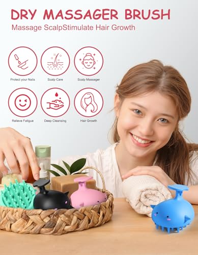 Scalp Massager Hair Growth, Silicone Scalp Scrubber Shower Shampoo Brush | One-Piece Silicone Scalp Exfoliator, Wet & Dry Hair Care, No Seams to Trap Water or Grime, Flakes and Buildup - color: Pink