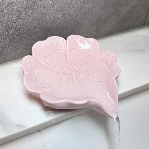 Soap Dish Soap Holder Self-Draining Soap Dish, Resin Bar Soap Holder, Oriental Cherry Flower Shape Soap Tray Soap Saver for Bathroom,Kitchen,Sink,Bathtub,Easy Cleaning and Keep Dry - color: Oriental Cherry Flower
