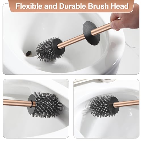 BVL Toilet Brush and Holder Set Rose Gold Freestanding for Bathroom - color: Rose Gold