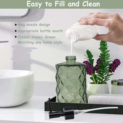 Green Glass Soap Dispenser, 12oz Bathroom Hand Dispenser, Lotion Dispenser with Black Plastic Pump for Modern Home Decor, Kitchen Countertop, Hotel - color: Army Green