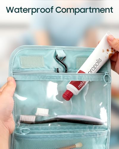 FINPAC Toiletry Bag, Large Capacity Hanging Makeup Bag with Waterproof PVC Compartment, Travel Cosmetic Organizer for Women, Makeup Lovers, Cruise, Gym, and Family Trips, Blue - color: Blue