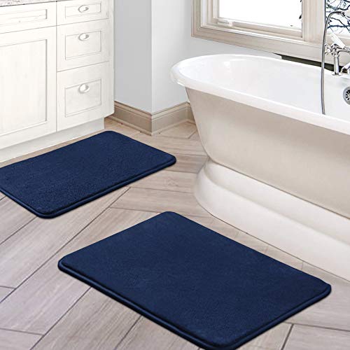 H.VERSAILTEX Bath Mat Memory Foam Set Bathroom Rug Set Flannel Velvety Bath Mat Luxury Extra Soft and Absorbent Non Slip Rugs for Bathroom/Bedroom Washable(2 Pack- 20"x 32"/ 17"x 24", Navy) - color: Navy, size: 20" x 32" Plus 17" x 24"