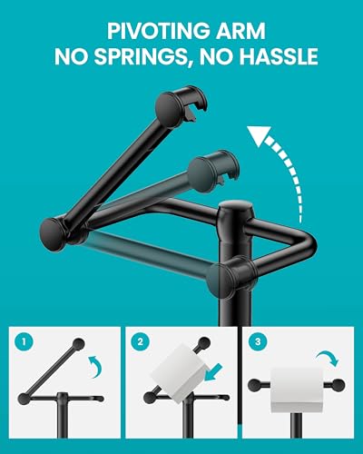 Freestanding Toilet Paper Holder Stand, 4.57 LB Weighted Base Toilet Paper Stand with Pivoting Arm, 304 Stainless Steel Floor Toilet Roll Holder No Drilling, 25.6 Inch, Matte Black - color: Black