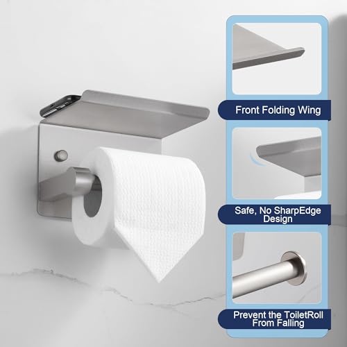 BGL Wall Mounted Toilet Paper Holder with Shelf, Brushed Nickel Bathroom Tissue Holder – Rust-Resistant Toilet Roll Holder for Bathroom Storage - color: Brushed Nickel