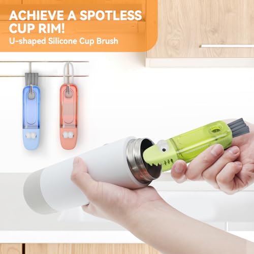 3 in 1 Cup Lid Gap Cleaning Brush Set, Multifunctional Bottle Cleaning Brush, Silicone Cup Lid Gap Cleaner, Home Kitchen Crevice Cleaning Tools (Blue) - color: Blue