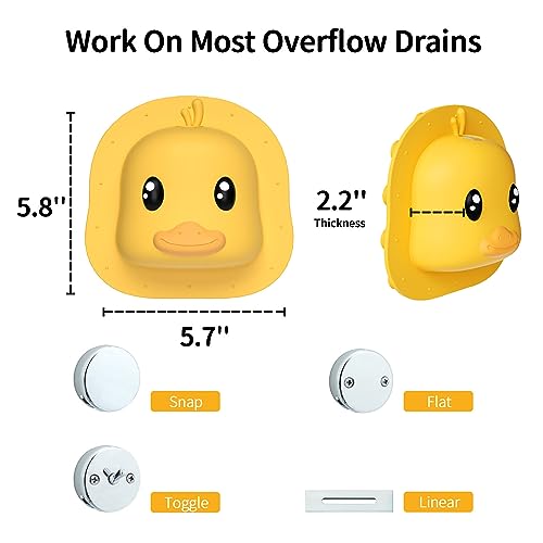 Bathtub Overflow Drain Cover - Silicone Bath Tub Drain Cover, Tub Overflow Drain Stopper with Suction Cups, Duck Overflow Cover Adds Inches of Water for Deeper Bath, Bathroom Spa Relaxing Accessory - color: Duckyellow