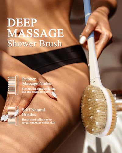 Shower Brush for Massage Dry Brushing: Back Scrubber for Shower with 18.1 in Anti Slip Long Handle - Bath Body Brush for Lymphatic Drainage, Exfoliator Improving Skin Health for Women Men Elderly Blue - size: Long Handle 18.1 in-Light Blue