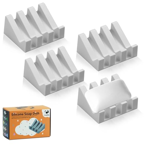 Self Draining Soap Dish Holder,Silicone Soap Dish,for Bathroom,Kitchen, Sponges，Can Extend Soap Life，Keep Soap Bars Dry and Easy Cleaning (Light Grey,4-Pack) - color: Light Grey,4-pack