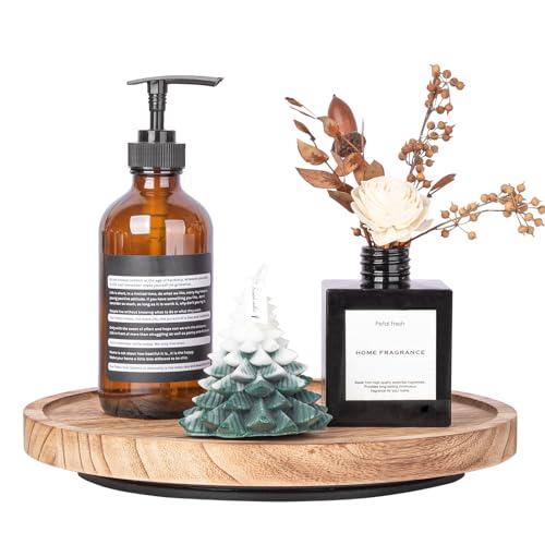 Wood Lazy Susan Organizer Kitchen Turntable for Cabinet Farmhouse Bathroom Decor Round Decorative Tray for Vanity, Counter, Sink, Coffee Table, 10 Inch, Brown - color: Brown, size: 10“