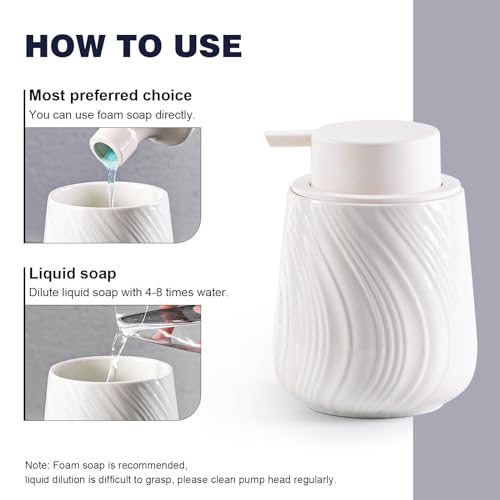 Agyiuns Foam Hand Soap Dispenser - 13.5 oz Ceramic foaming Hand soap Dispenser with Easy-to-Press Pump for Bathroom refillable Liquid Hand soap Dispenser (Foam-White) - color: Foam-white