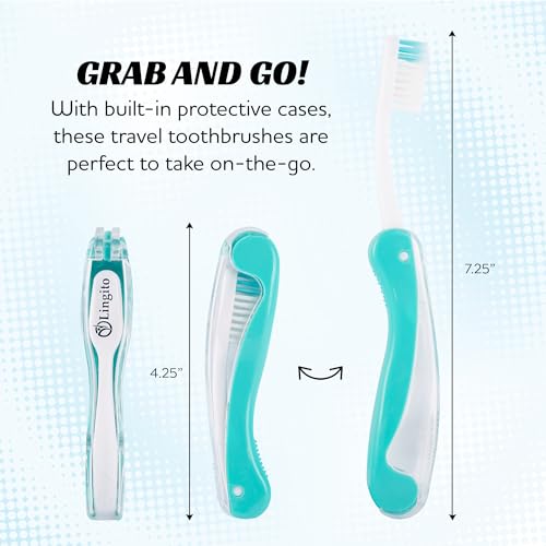 Lingito Travel Mini Toothbrush with Cover, Folding Interlock Toothbrush Adult 4 Pack Soft