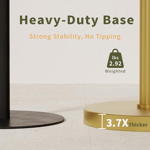 Toilet Paper Holder Stand, Modern Bathroom Free Standing Toilet Paper Roll Holder, Post Pivoting Toilet Paper Stand with Stainless Steel Tissue Rack, Rust-Proof & Heavy Stable Base（Brushed Gold） - color: Brushed Gold, size: Free Standing