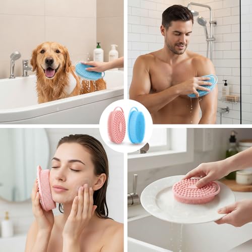 Silicone Body Scrubber 2 Pcs Silicone Loofah Exfoliating Body Scrubber for Men Women Soft Silicones Shower Scrubbers Double Sided Silicones Bath Bodys Brush for All Skin Lather Well, Blue and Pink - size: blue+pink