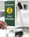 Cuisinart Dish Brush with Handle, 2 Pack, Firm Bristles | Multi-purpose dish scrubber for plates, pots, and pans, deep cleaning removes grease, safe for nonstick, built-in scraper - color: Rectangular- Black