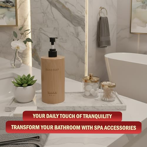 Natural Wood Soap Dispenser 6.9oz with Laser Engraved Bamboo Labels & 3.3" Steel Funnel | Hand Soap Dispenser for Kitchen & Bathroom Sink | Farmhouse & Boho Kitchen Decor, Spa Accessories (Hand Soap) - color: Hand Soap
