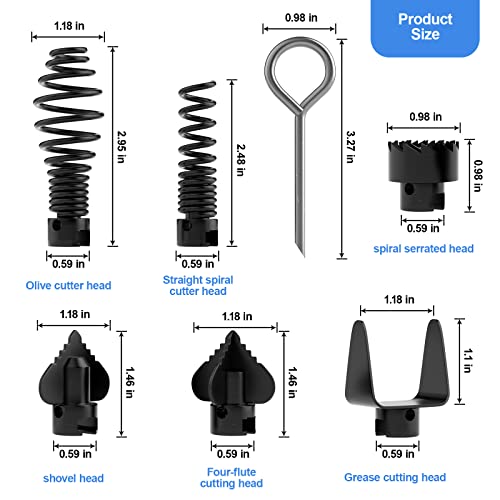 FEITON 7PCS Drain Cleaner Combination Cutter Head Set,16mm Manganese Steel Spring Automatic Locking Drain Dredging Cutter Head Accessories for Drain Cleaning Machines - color: Cutter Head 7PCS
