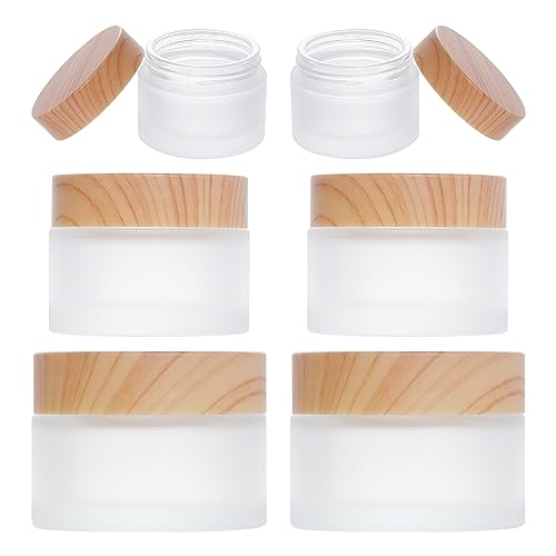 6Pcs Glass Lotion Cream Container with Lid Refillable Empty Sample Cosmetic Jar for Makeup Scrub Cream Toiletries Home Travel (Clear,15ml,30ml,50ml) - color: Clear, size: 15ml, 30ml, 50ml
